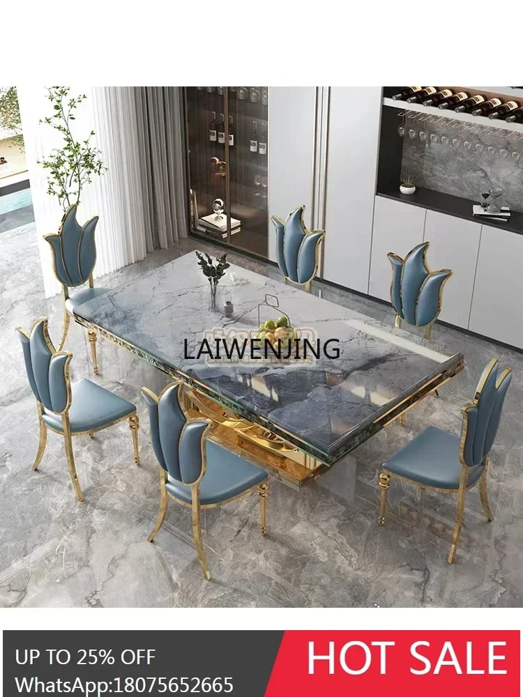 

Light luxury bright rock slab dining table and chair Italian small apartment rectangular marble dining table