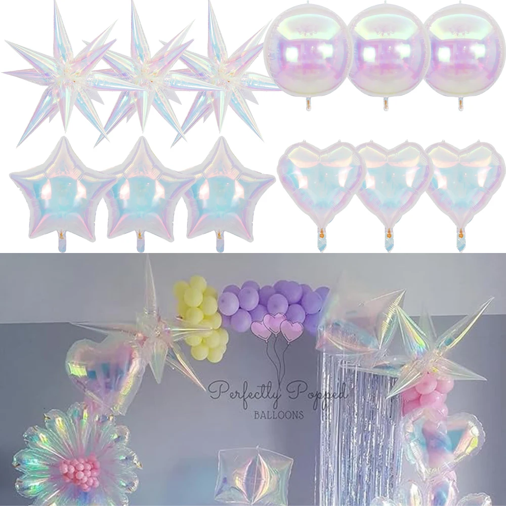 3Pack Laser Starburst Balloons Love Five Pointed Star Circular Transparency Foil Balloon Wedding Birthday Party DIY Decorations