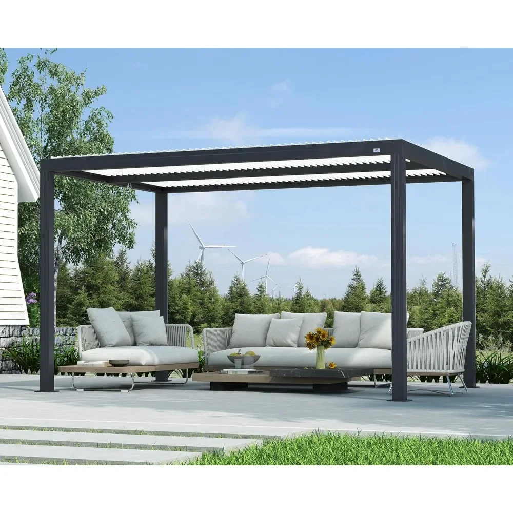 10 x 12 FT Adjustable Louvered Pergola with Drainage System Aluminum Outdoor Pergola, Roof Hardtop Gazebo Metal Patio Pergola