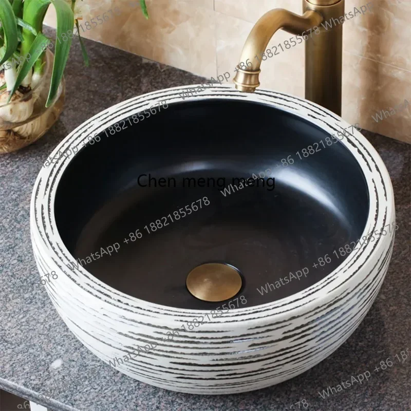 NQ52 Great discounts Ceramic Art Hotel Wash Basin Retro  Carving Line Waist Drum Table Basin Countertop Basin