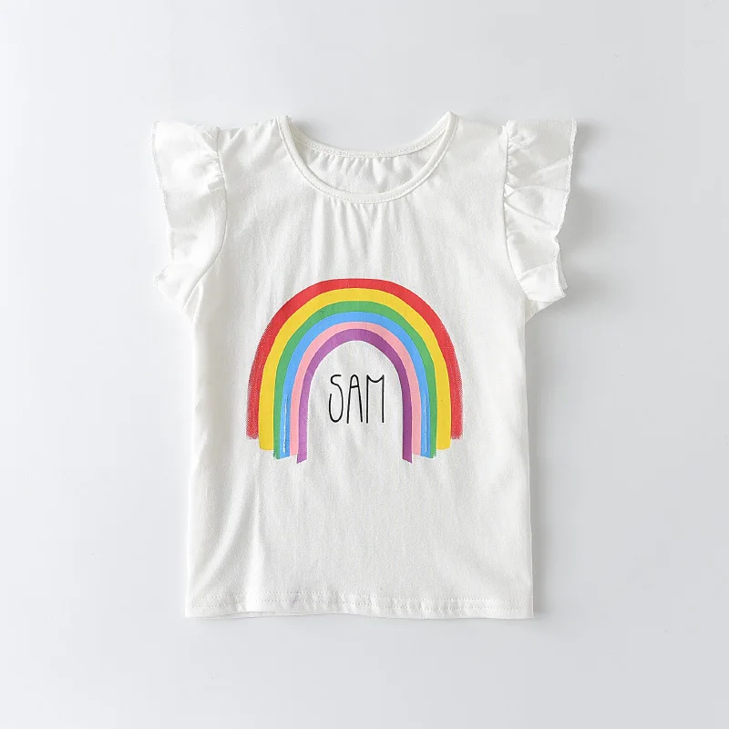 Summer Girls Unicorn Ruffles Sleeveless T-shirt Cute Cartoon Children Casual Tee Tops Kids Clothes