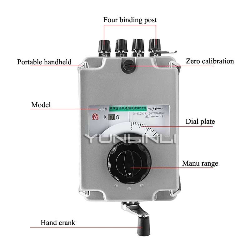 Hand-cranking Type Earth Resistance Tester Dial Scale Ground Resistance Meter Lightning Rod Measuring Instrument Tools ZC-8