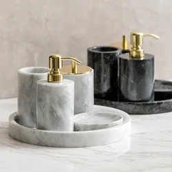 Natural Marble Bathroom Accessories Lotion Bottle Mouthwash Cup Cotton Swab Box Soap Dish Storage Tray Bathroom Decor