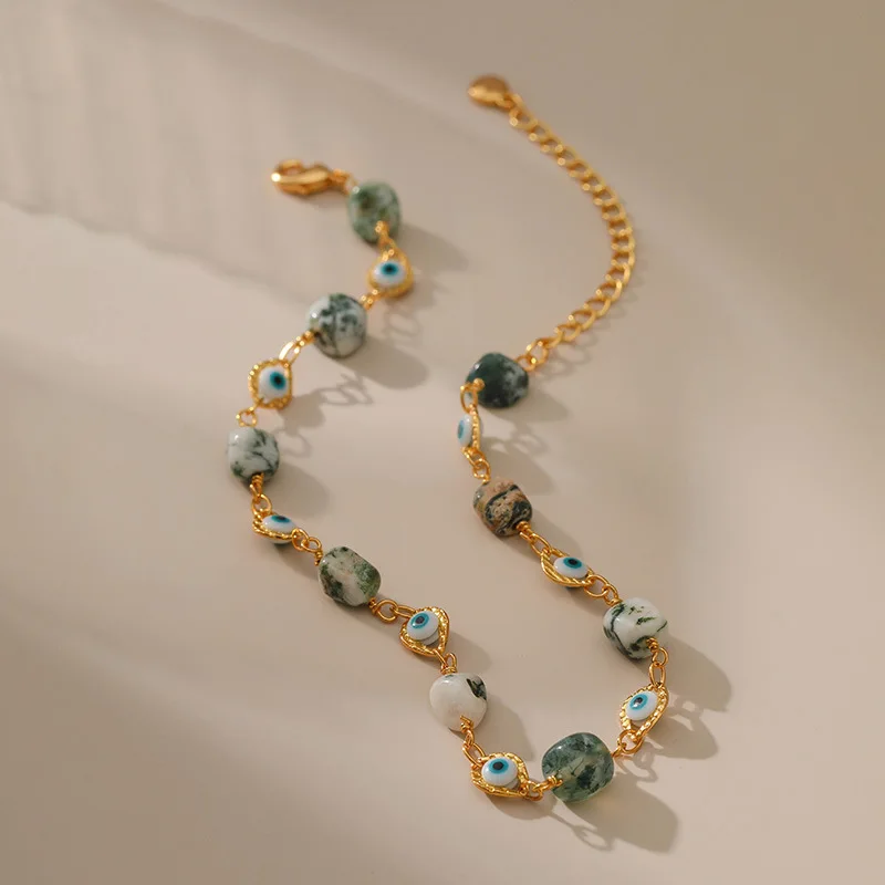 

Devil's Eye Natural Stone Anklet Copper Plated 18K Gold Chain Color Preserving Bohemian Vacation Leisure Style Foot Jewelry