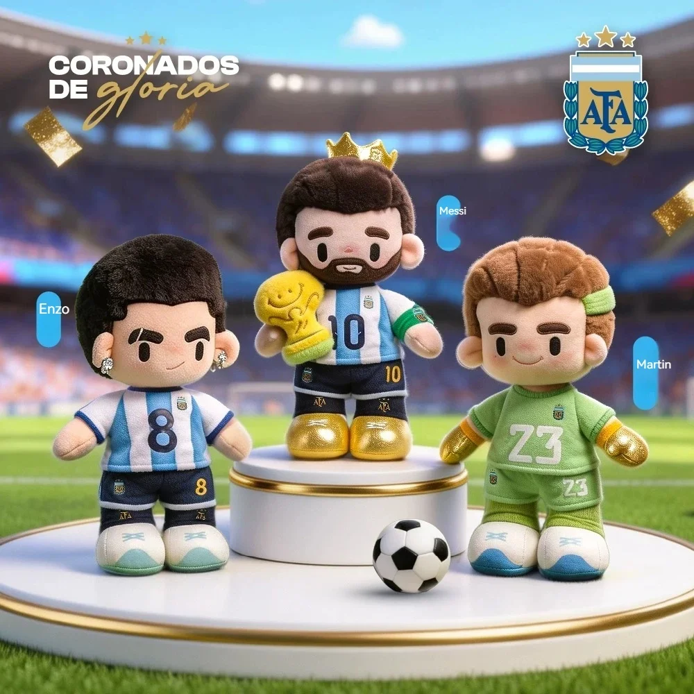 Brinquedo de Pelúcia Oficial da Seleção Nacional de Futebol da Argentina 2026 Messi Martínez Enzo 35cm, Presente Perfeito para Fãs, Ideal para Coleção