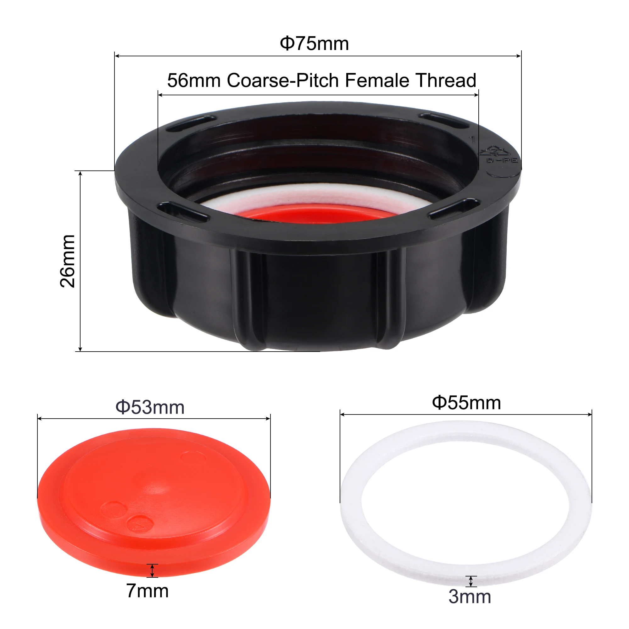 2Pcs IBC Tank Valve Adapter Connector 56mm ID Coarse Female Thread Plastic Water Tote Cover Lid Cap with Gasket Pipe Fitting