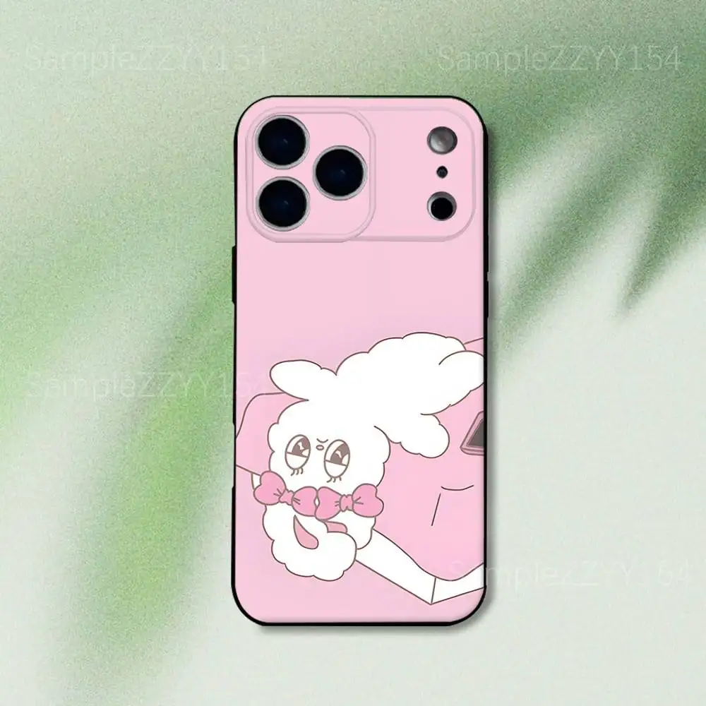 حافظة هاتف Esther Bunny Rabbit لهاتف iPhone 17,16,15,14,13,12,Pro,Max,Plus,E,SE4,Air,Mini Black Soft Funda