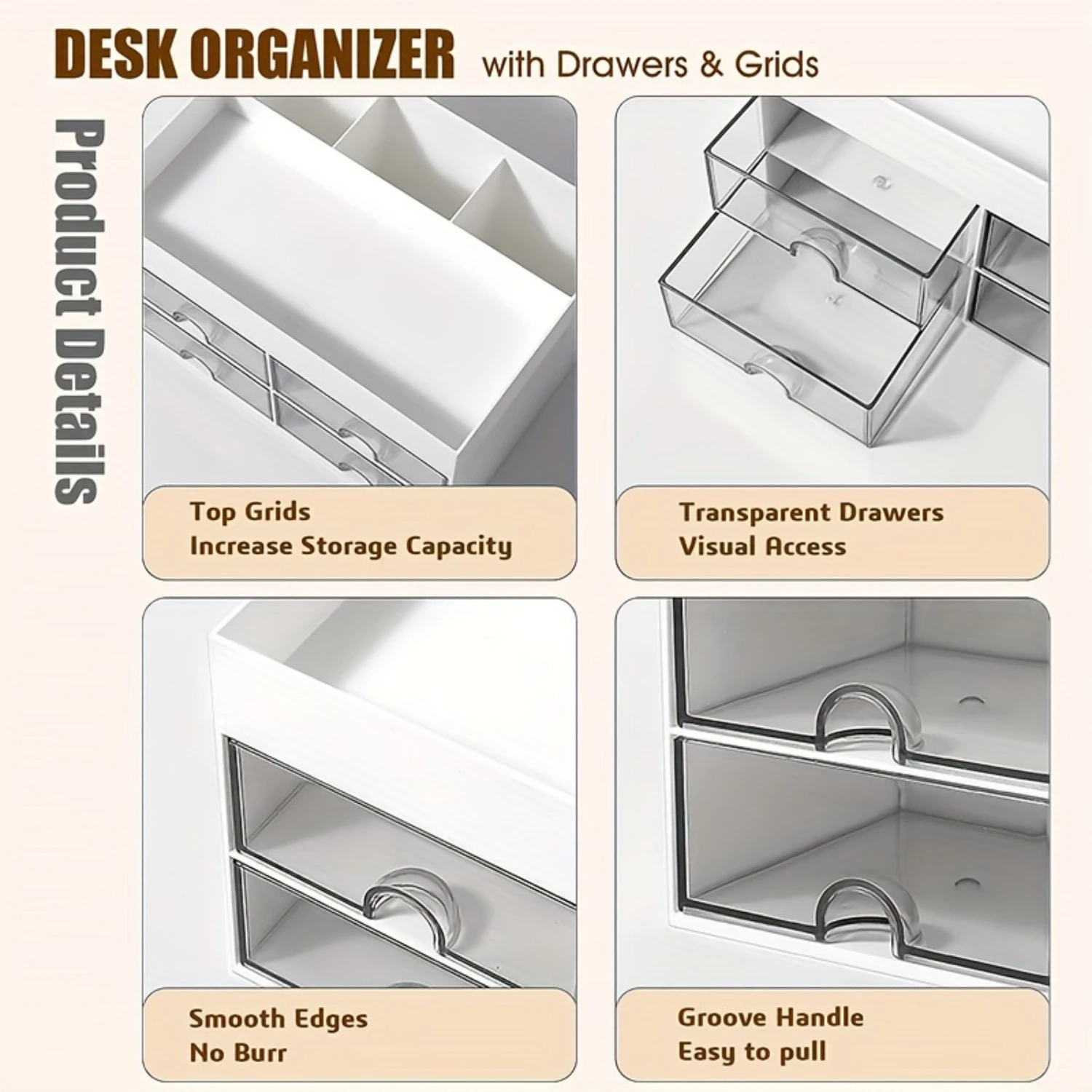 Multi- Waterproof Desk Organizer | 2/4 Drawers, Space-Saver for Office//School | Pens, Cosmetics & More