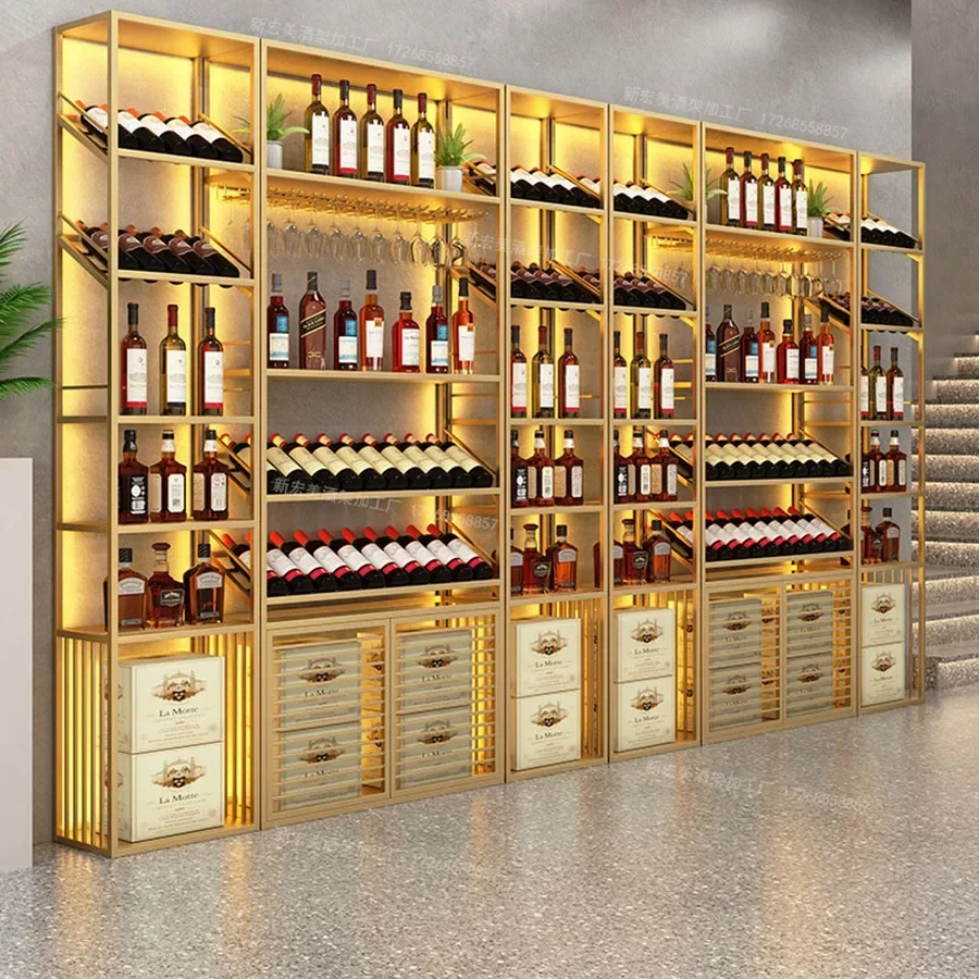 Living Room Wine Rack Gold Design Display Floor Column Storage Drink Holders Shelf Wine Cabinet Vertical Bitrina Bar Furniture