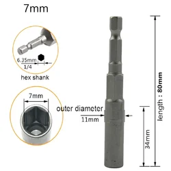 1PC 80mm Length 5.5mm-8mm Hex SocketS Sleeve Nozzles Nut Driver Set Power Nuts Driver Socket Screwdriver Set Bits Sets Tools