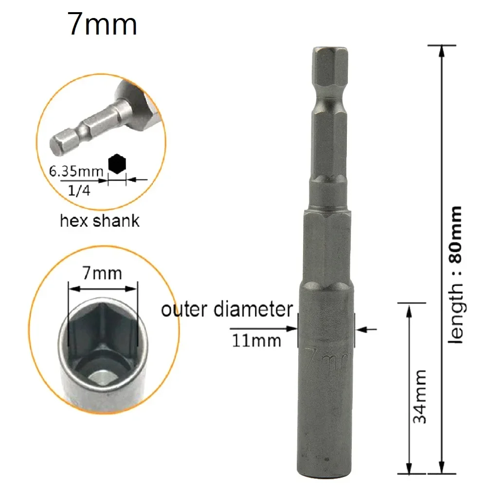 1PC 80mm Length 5.5mm-8mm Hex SocketS Sleeve Nozzles Nut Driver Set Power Nuts Driver Socket Screwdriver Set Bits Sets Tools