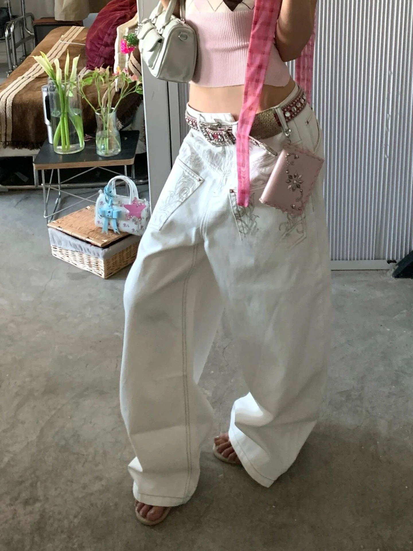 

Ретро-джинсы в американском стиле, выбеленные, с низкой посадкой, широкие штанины, женские летние деконструированные джинсы-скинни