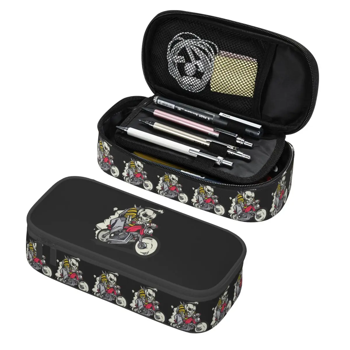 

Cool Cartoon Motorcycle Punk Style Pencil Cases Pen Holder Storage Stationery Supplies Big Capacity Pen Box Pencil Bag for Kids
