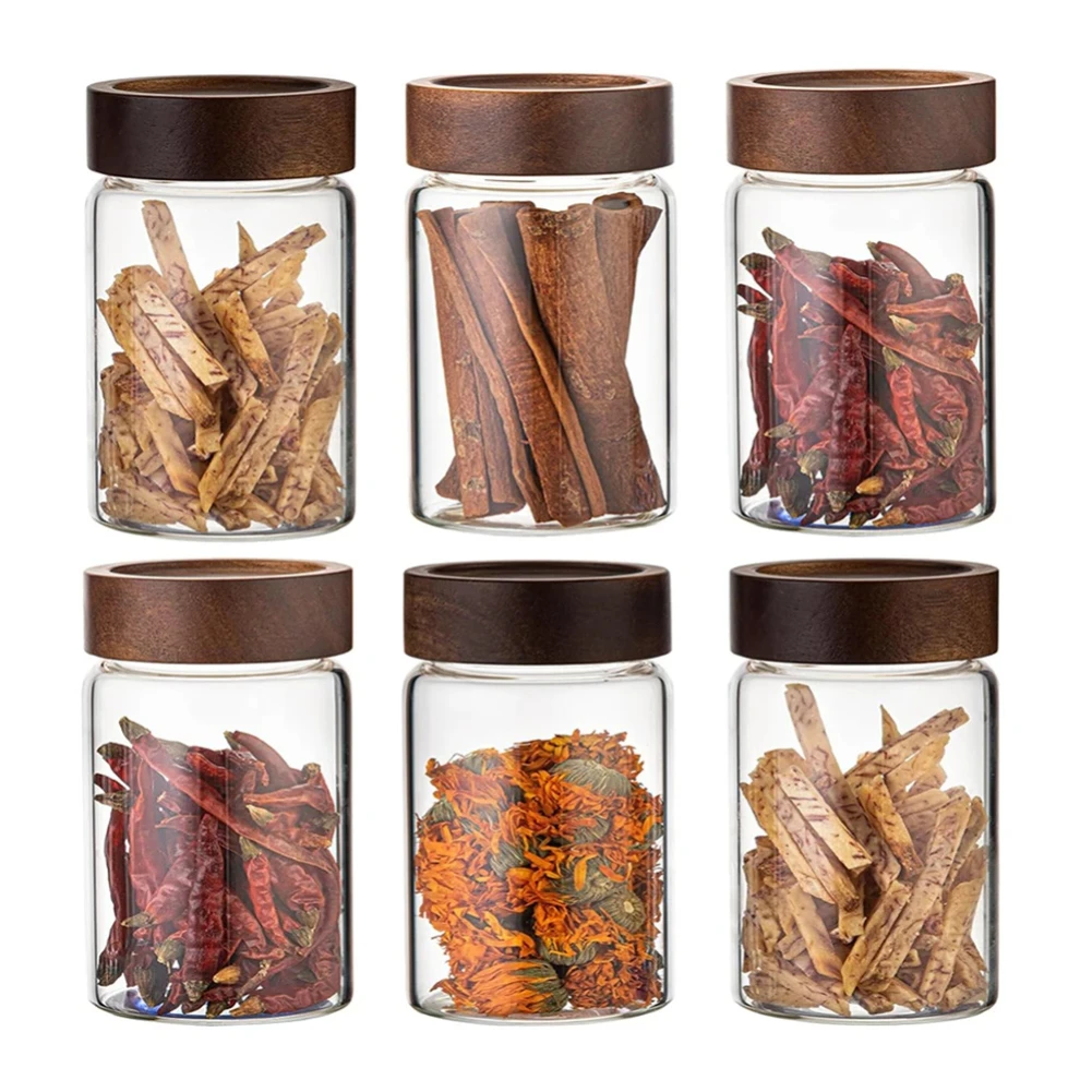 

Glass Food Storage Jars with Screw Airtight Seal Acacia Wood Lids,Spice Jars with Lids, Organization for Jars Bottles Containers
