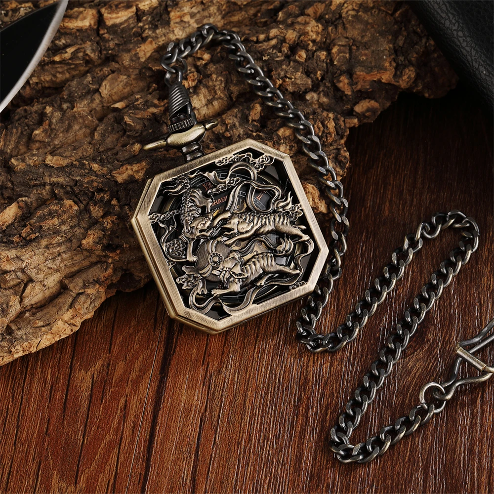 Retro creative carved hollow flip octagonal mechanical pocket watch pendant waist chain semi-automatic mechanical pocket watch