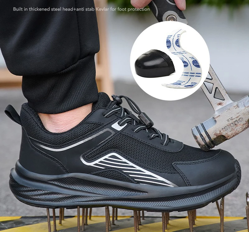 Men\'s new anti-puncture European standard steel head anti-smash shoes men\'s safety shoes solid bottom protective work shoes