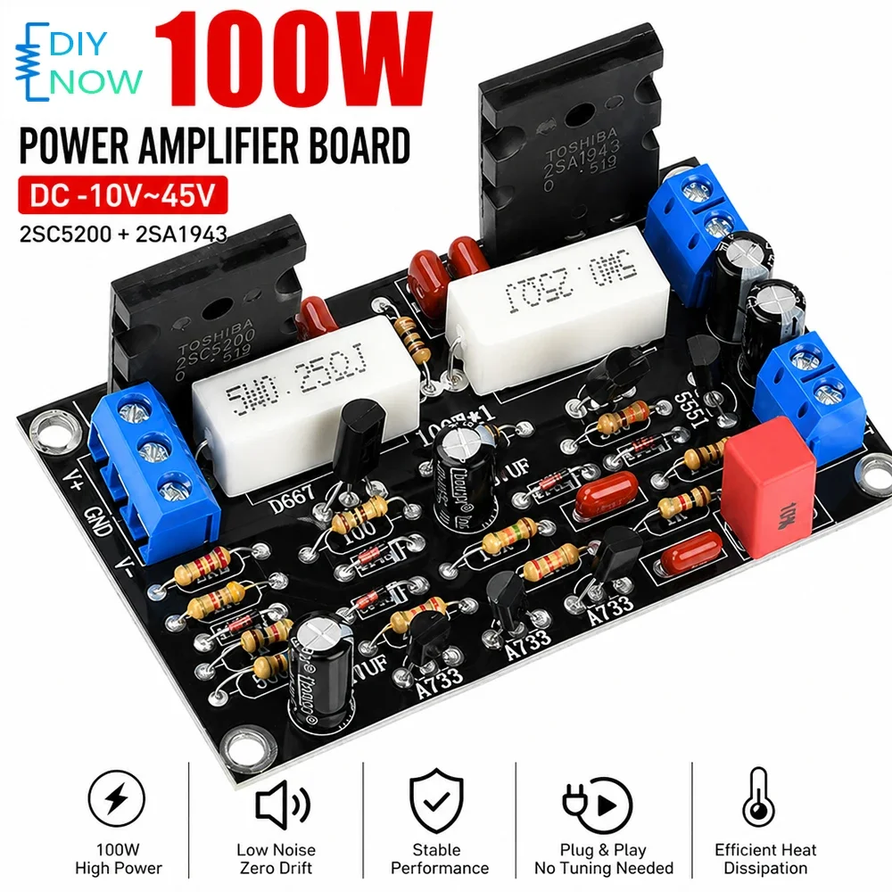 100W 2SC5200+2SA1943 Mono High Power Post Stage Amplifier Board DC 10V-45V HIFI Audio Amplifier Module