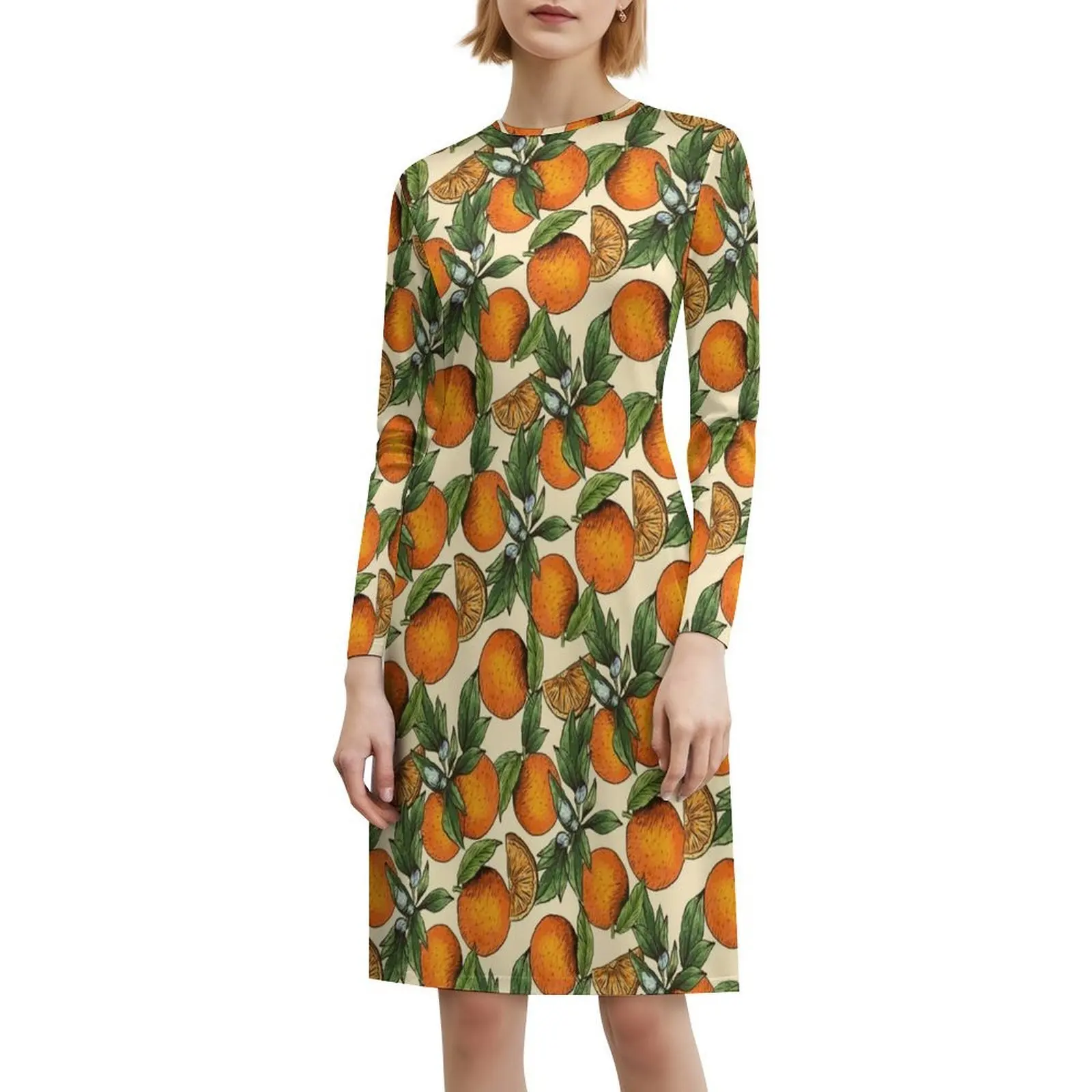 Hand Drawn Orange Food Pattern Preppy Style Mini Dress For Women A-Line Loose Fit Casual Day Dress Fruit Fresh Orange Oranges #6