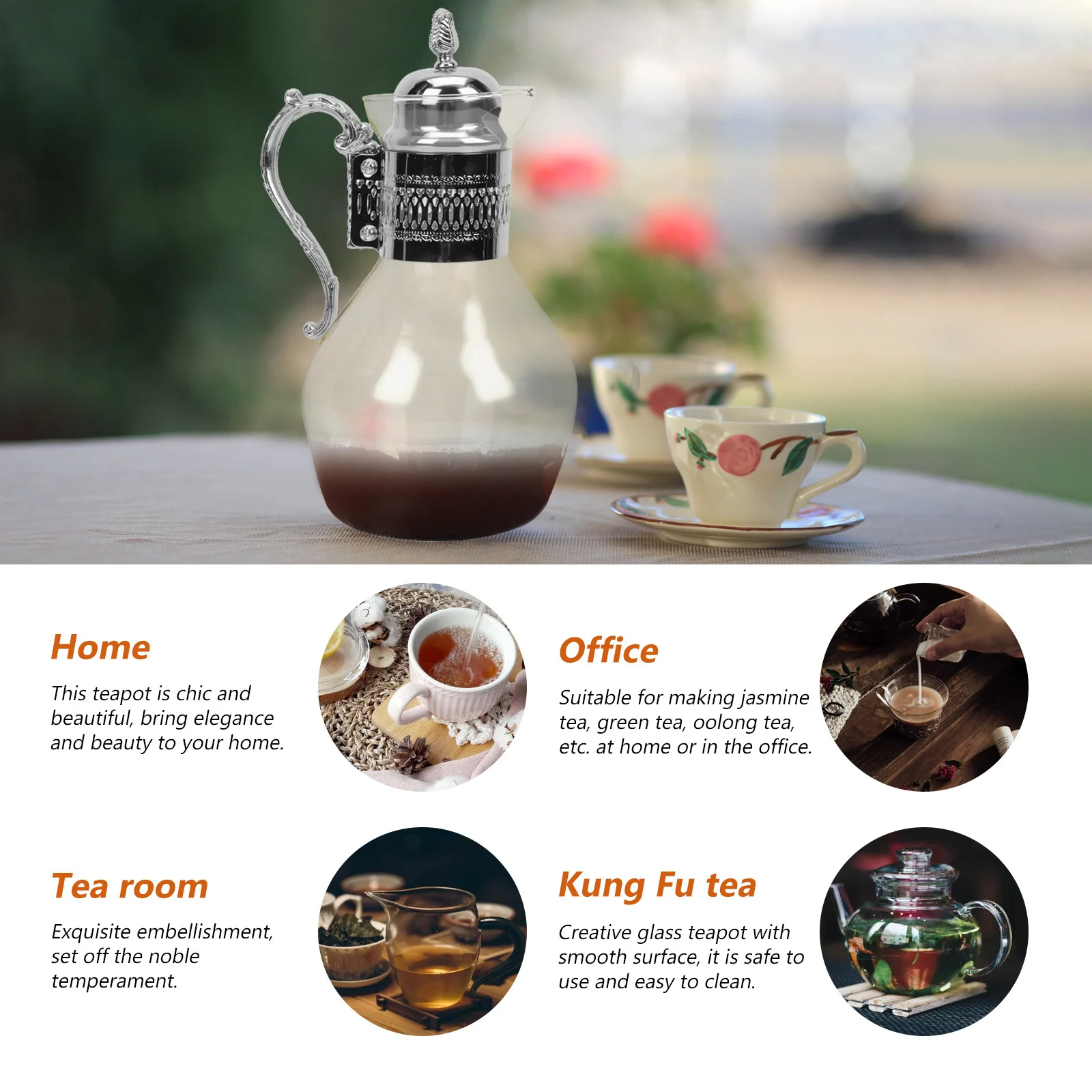

Heatable Glass Coffee Pot European Style Large Capacity Household Coffee Kettle Zinc Alloy Handle Easy Clean Afternoon Teapot