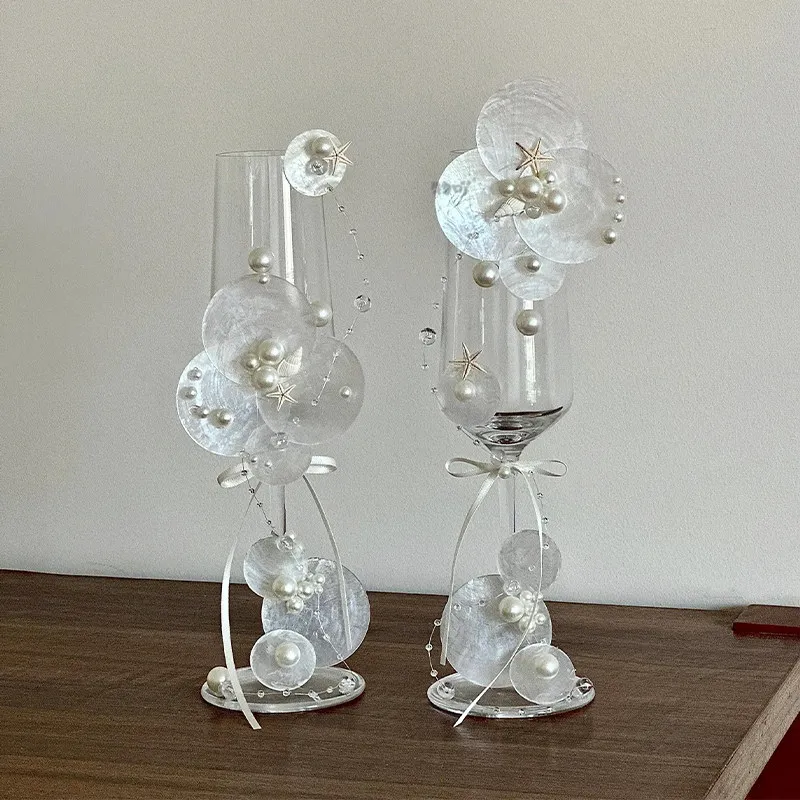 Creative niche premium Korean broken diamond shell toast cup DIY material bag champagne cup pair of wedding bride