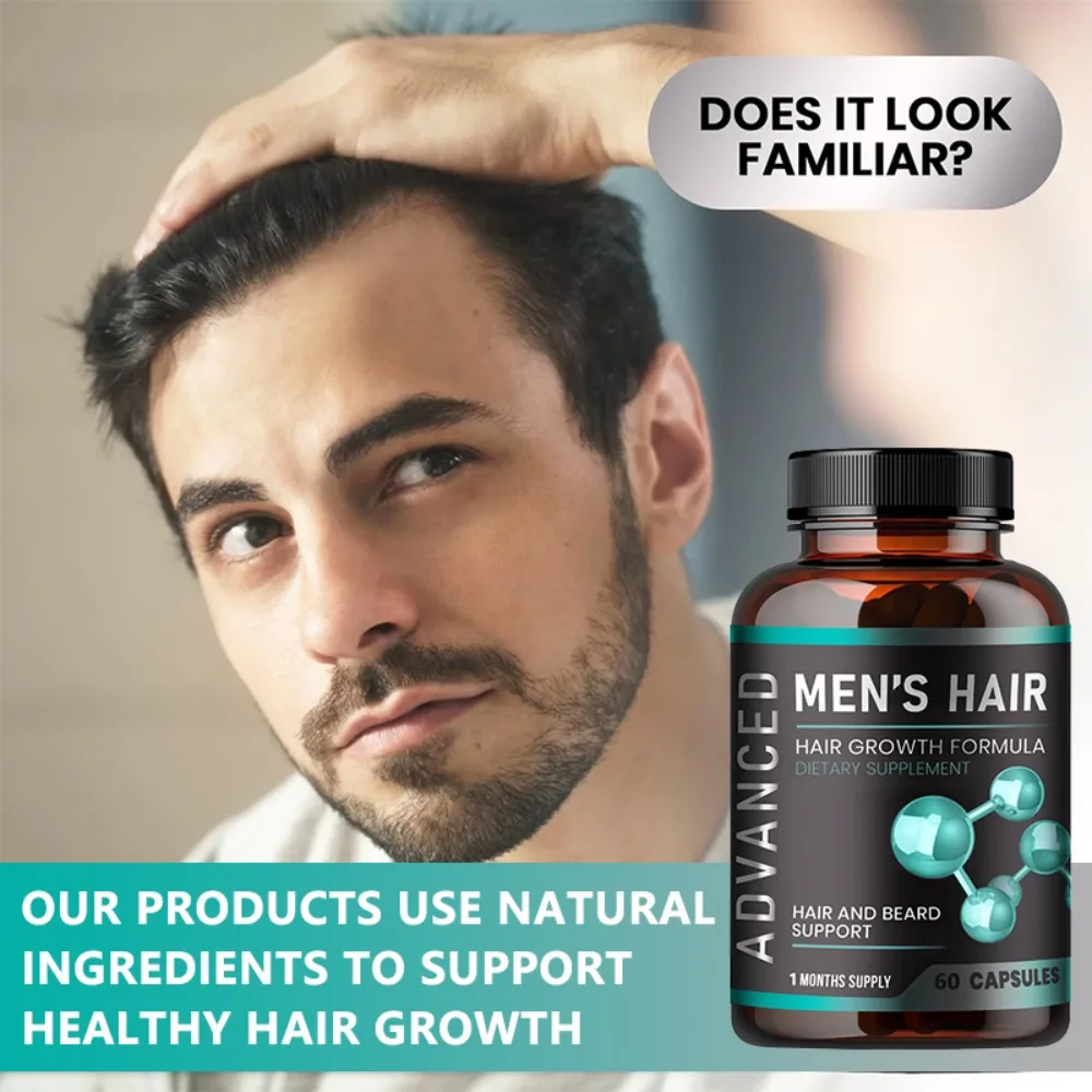 Hair Growth Vitamins for Men - Regrow Hair & Beard Growth Supplement for Volumize, Thicker Hair with Biotin & Saw Palmetto
