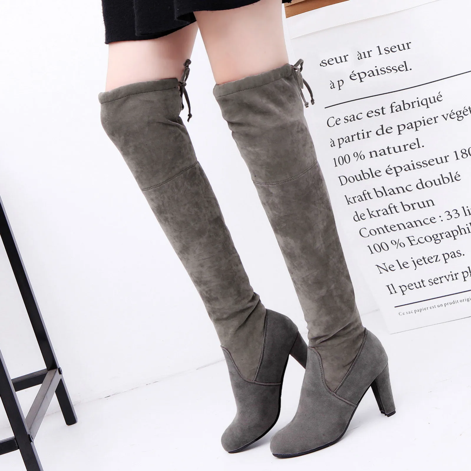 2023 New Faux Suede Slim Boots Sexy Over The Knee High Women Fashion Winter Thigh High Boots Shoes High Quality Botas Mujer