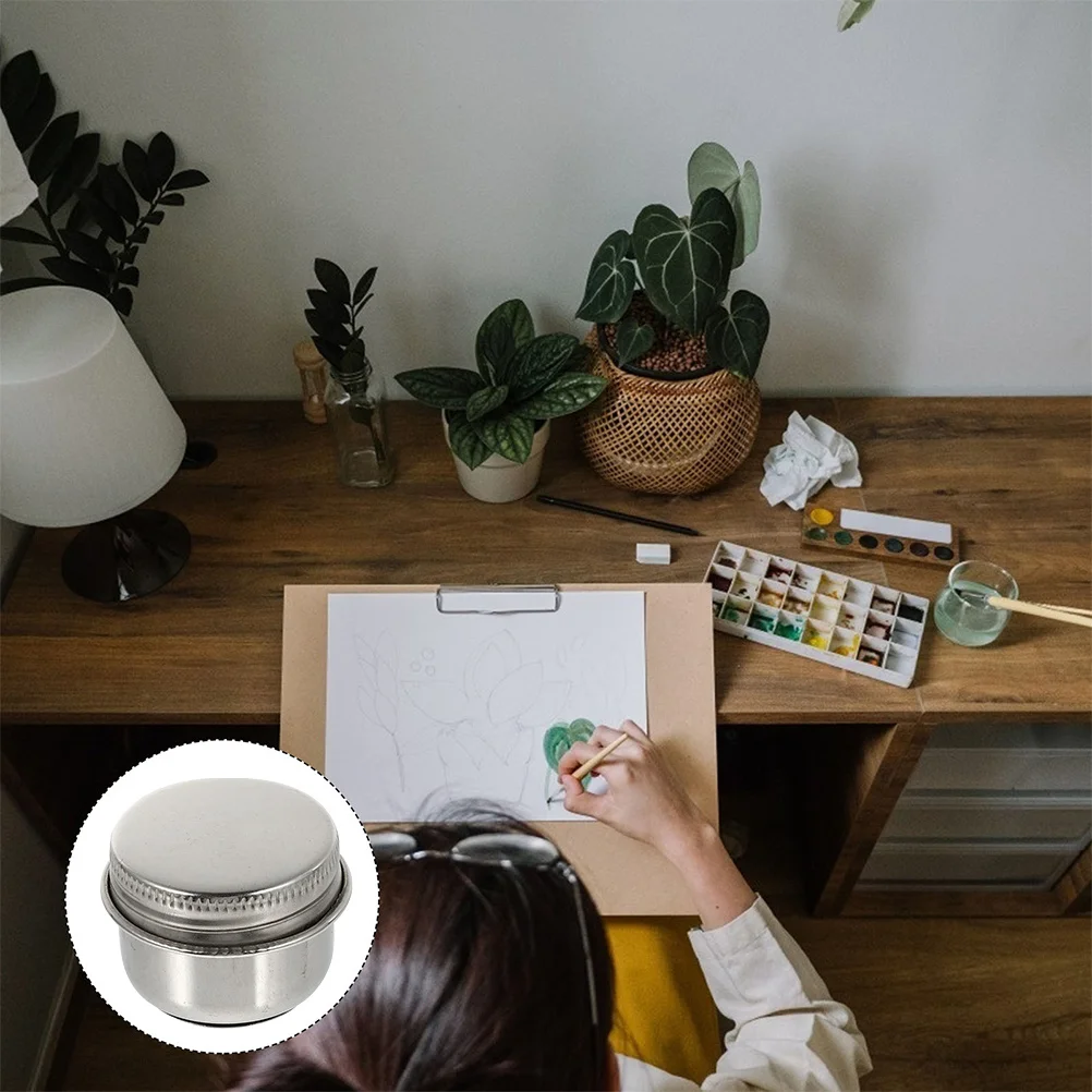 

2 pcs Stainless Steel Oil Palette Cup Brush Washing Pot With Lid For Painting Pen Cleaning Container Art Studio School Home Use