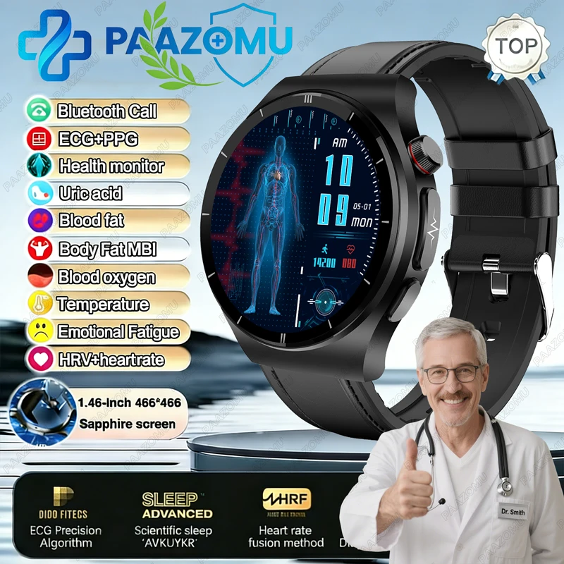 

2025 New Health Expert Smart Watch Blood Lipid Uric Acid ECG+PPG Body Temperature BT Call Health Smartwatch for Android iOS