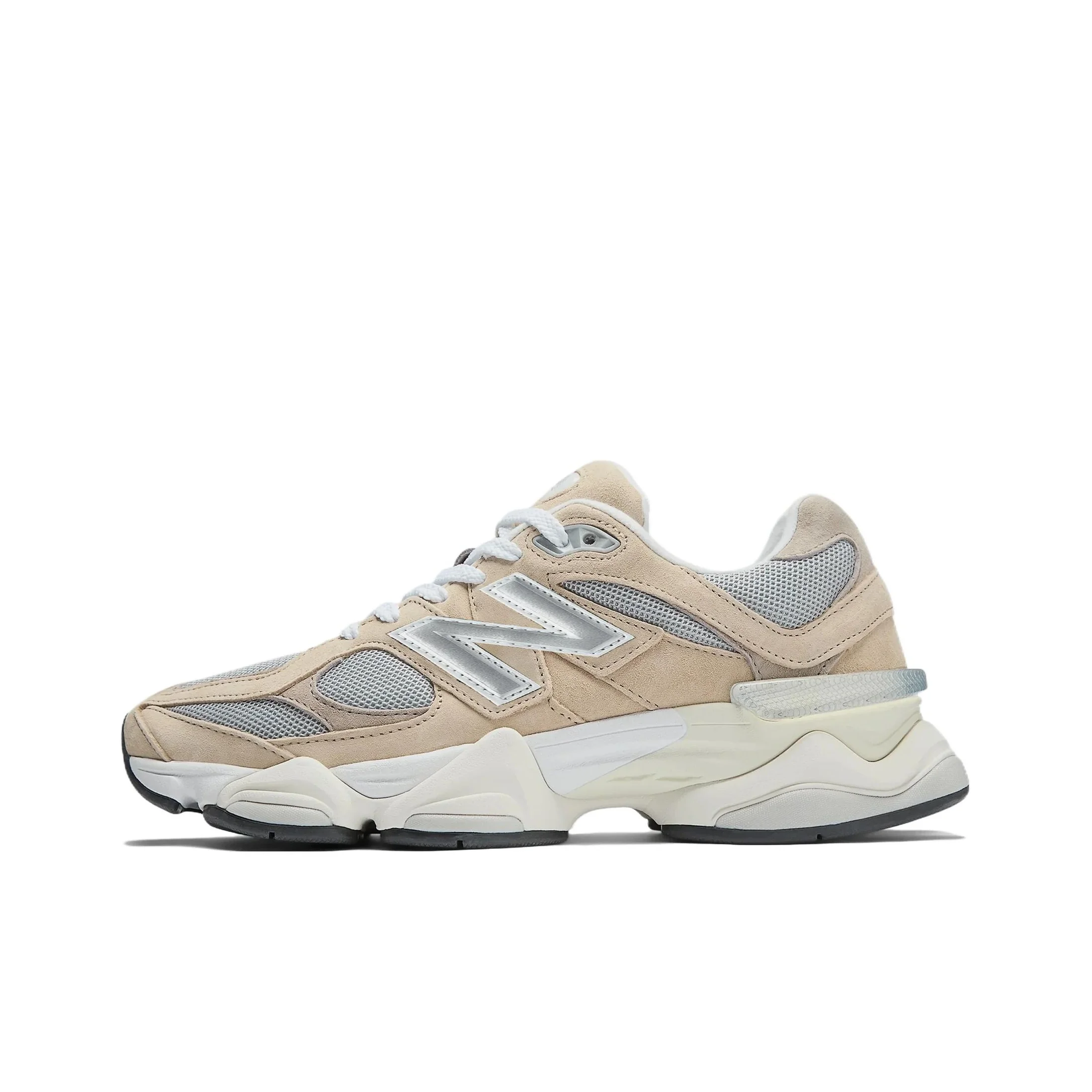 

New Balance NB 9060 — удобный верх из сетки и свиной кожи, мужские кроссовки с низким вырезом, светло-коричневого цвета.