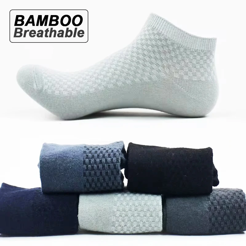 5Pairs/Lot Men's Bamboo Fiber Socks Business Short Breathable Ankle Socks Male Sock High Quality Large Size EU38-44