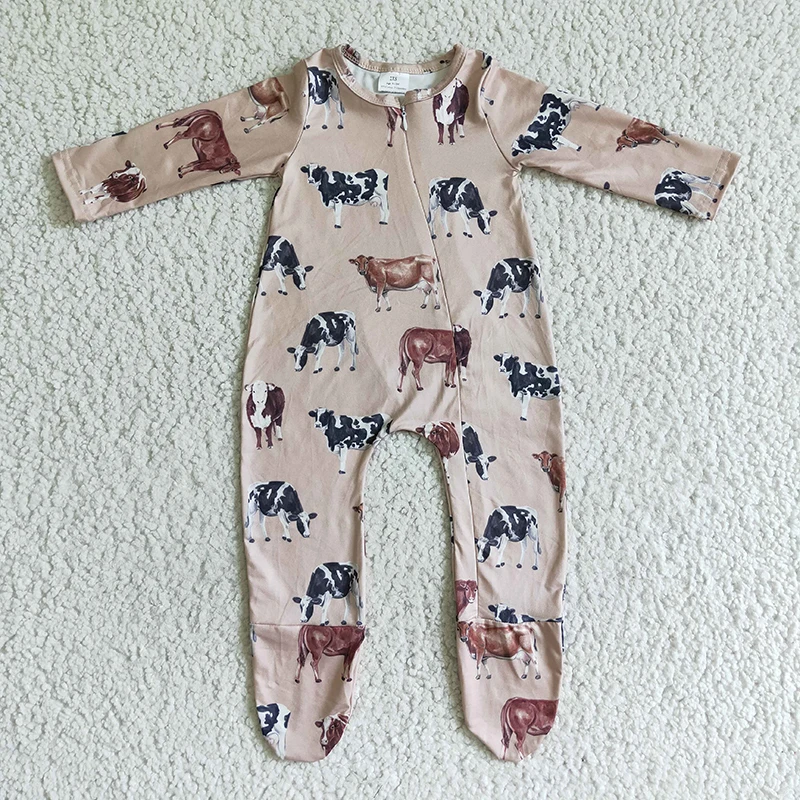 

Fashion Baby Boy Western Cow Zipper Romper Long Sleeve Bull Bodysuit Snap Botton Jumpsuit Kids Toddler One-piece Clothes Onesie