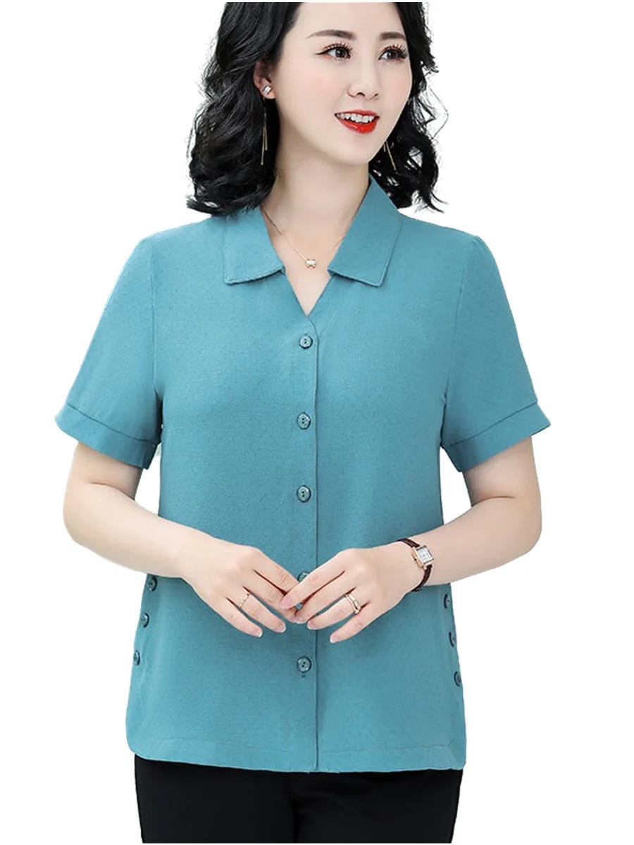 5XL Women Spring Summer Blouses Shirts Lady Fashion Casual Half or Short Sleeve Turn-down Collar Solid Color Blusas Tops TT2387