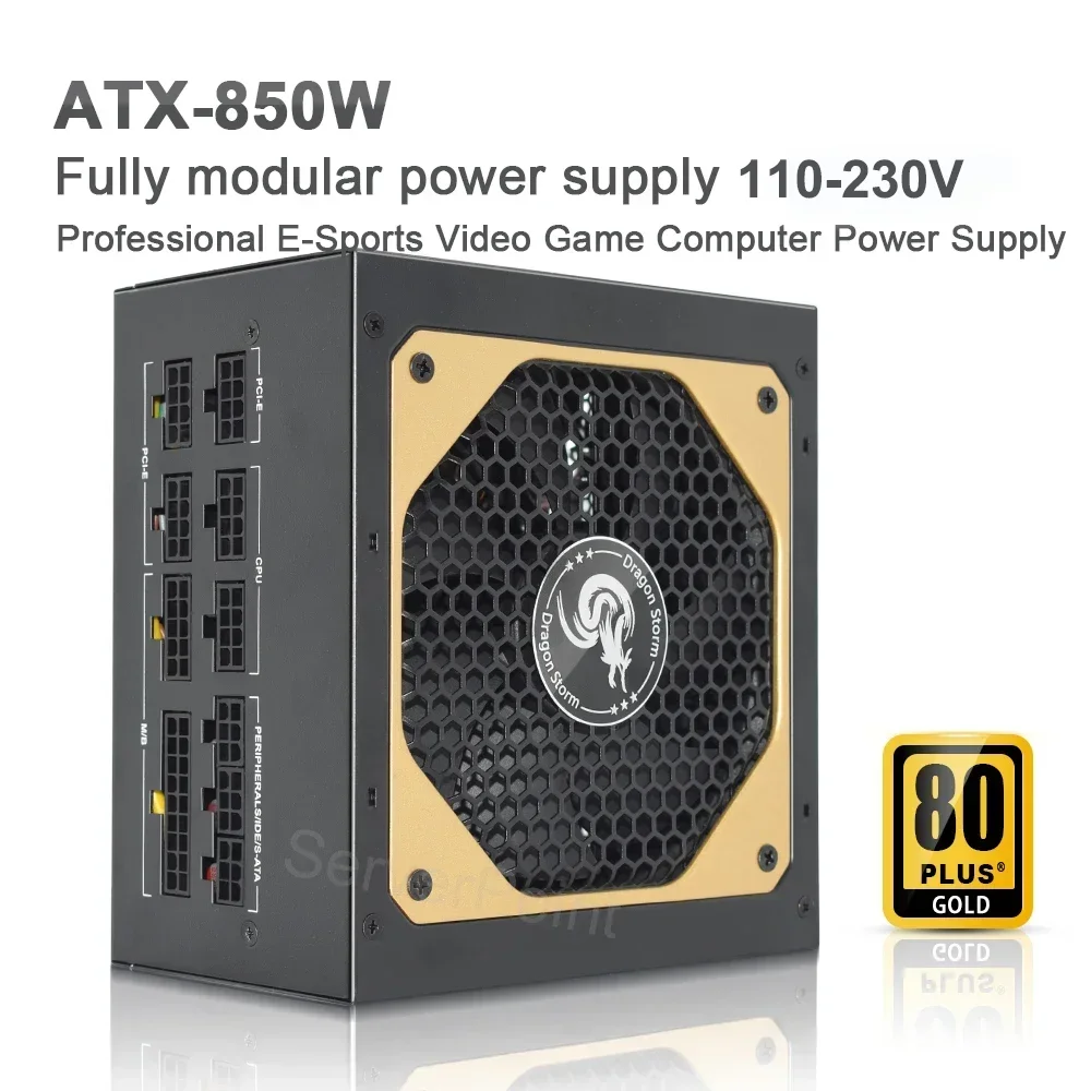 12V PC Power Supply 110-264V Full Modular ATX 850W 80Plus Gold 20+4Pin 12cm Fan Professional E-Sports Video Game Computer PSU