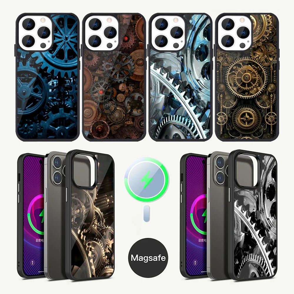 

Gear Machinery Phone Case For iPhone 16,15,14,13,12,11,Plus,Pro,Max Mini Magsafe Magnetic Wireless Charging