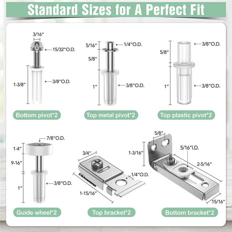 Bi-Fold Door Hardware Repair Kit - Hardware Kit for 2.22Inch to 2.54Inch Track,Folding Pocket Door Replacement Parts Kit