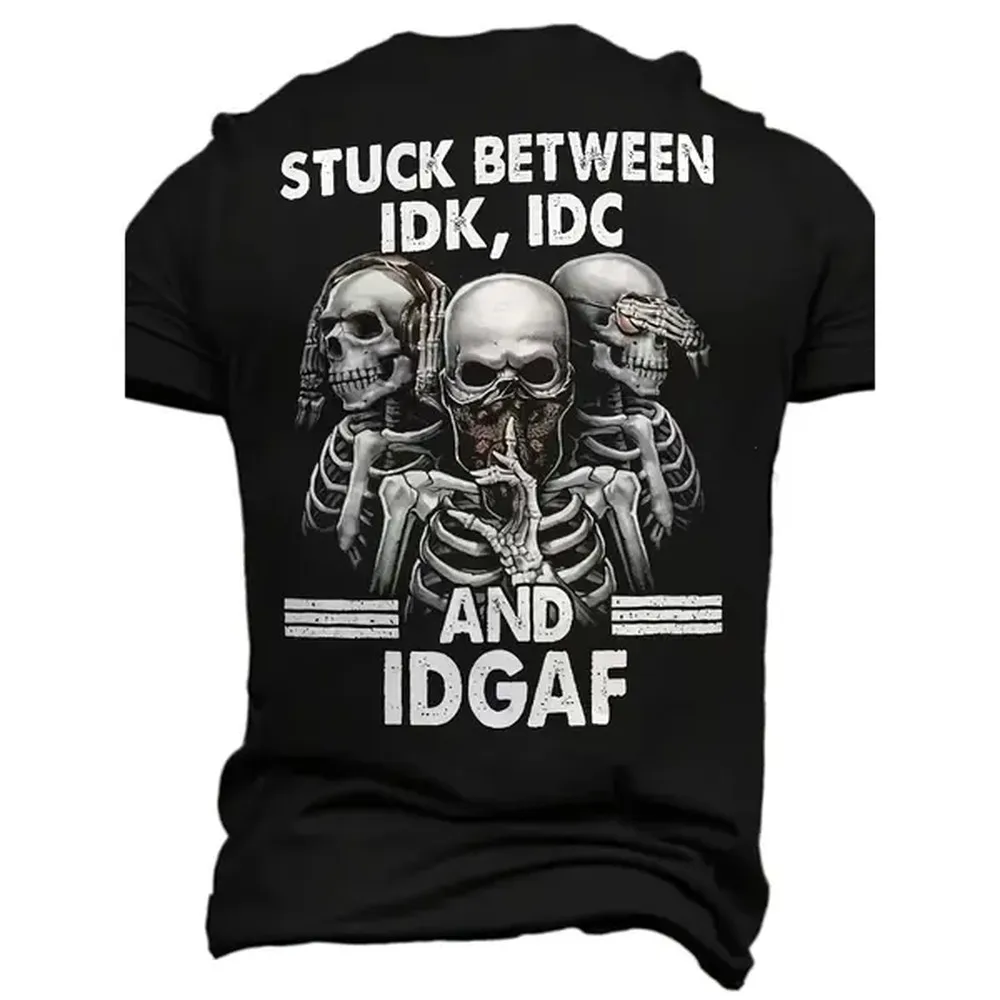 100% Cotton [3D Digital Skeleton Pattern T-Shirt] Stylish Design Men'S 3D Digital Skeleton Pattern And Letter Print Crew Neck And Short Sleeve T-Shirt, Stylish And Casual Tops For Summer Outdoors Wear Golf Gift T-Shirt For Men And Women