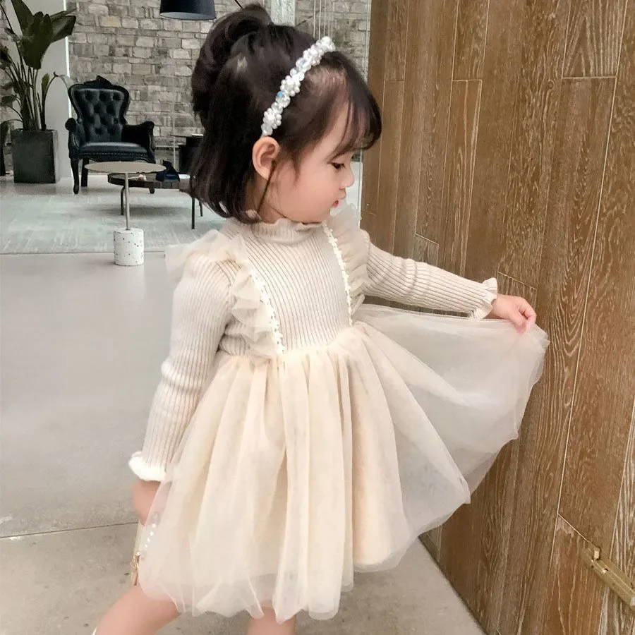 Girls Autumn Sweater Dress 2023 New Style Knitted Skirt Children Baby Long-sleeved Princess Dress Girl Dress Winter Dress