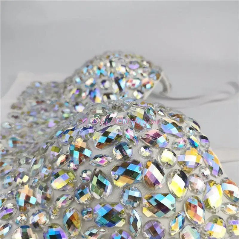 

N5KF женский сексуальный AB цветной для стразов бюстье укороченный топ на бретельках пуш-ап ювелирные изделия бюстгальтер без