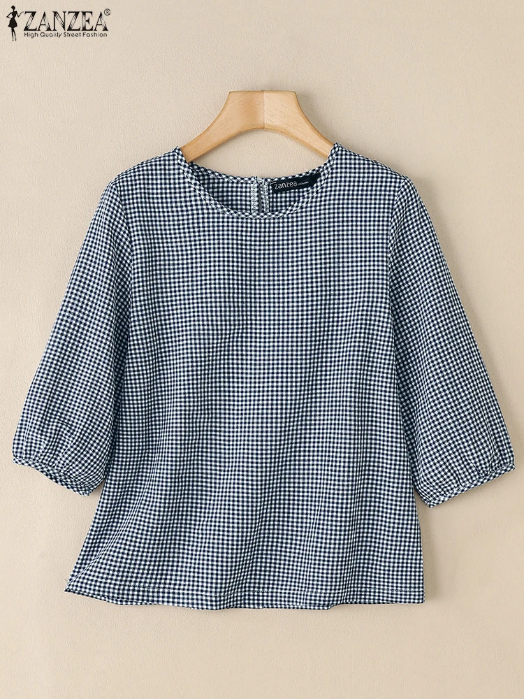 Autumn Summer Striped Shirt Women Elegant 3/4 Sleeve Work Blouse 2025 ZANZEA Casual O Neck Blusas Female Chemise Woman Tops