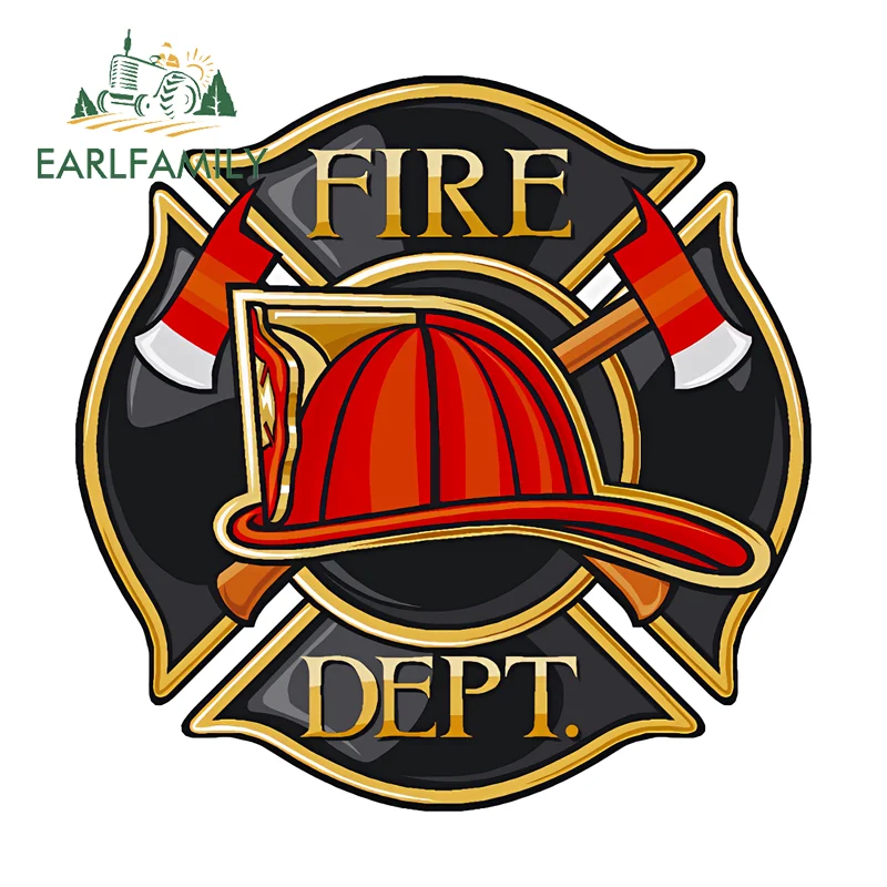 EARLFAMILY Fire Department DIY Motorcycle Stickers Car Accessories Campervan Rear Decal Suitable For Auto PVC Racing Drifting