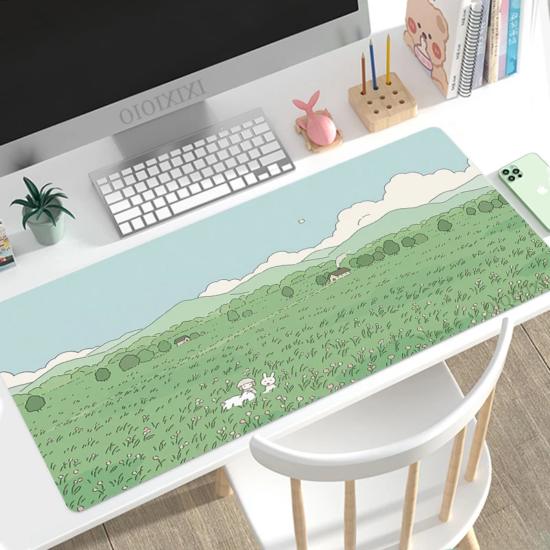 Niedlichen Kaninchen Grün Anime Mouse Pad Gaming XL Große Hause HD Mousepad XXL tastatur pad Büro Weich Nicht-Slip teppich PC Mäuse Pad