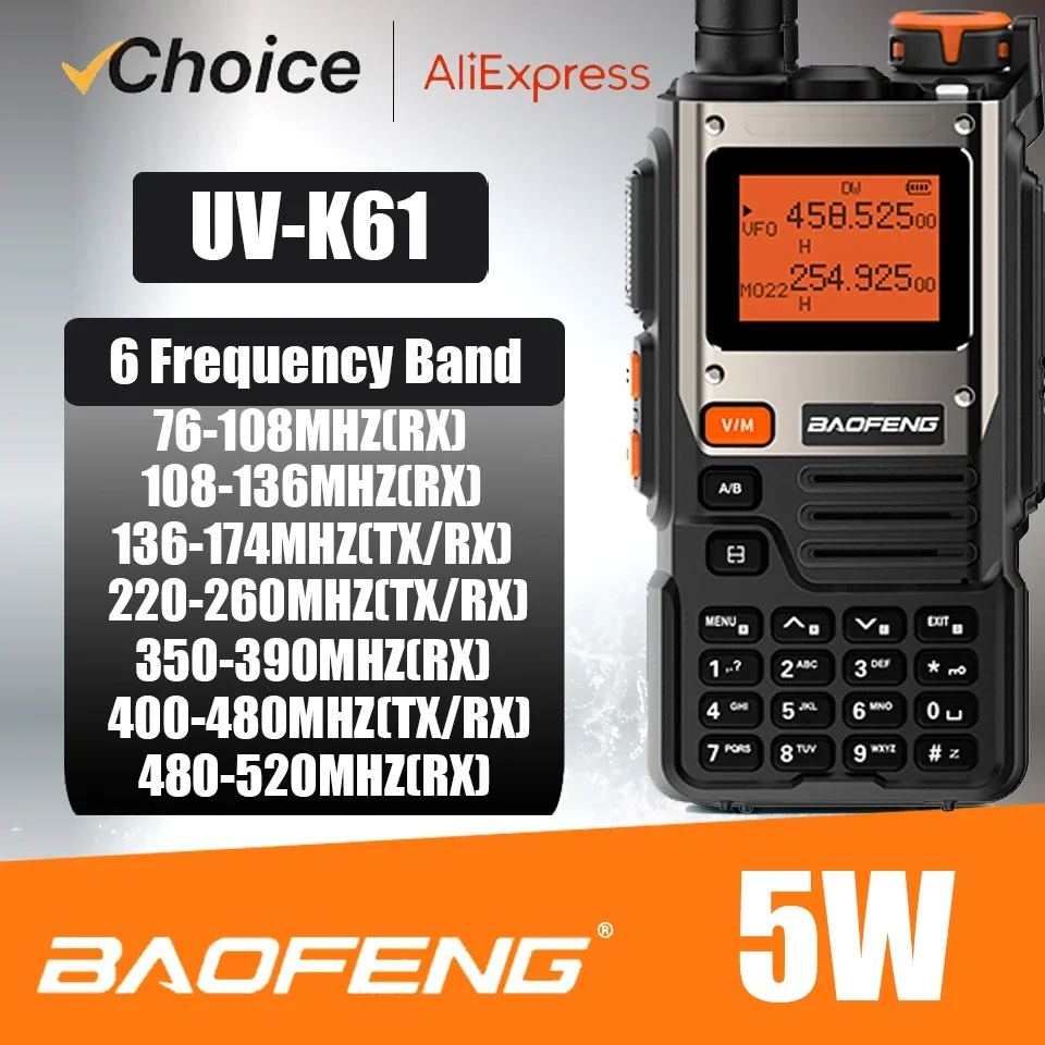 Baofeng Officiel PRUV-K61 Walperforated Talkie Air Band Radio USB-C Charge UHF VHF Détreindre FM NOAA Sans Fil Mort Bidirectionnel Radio