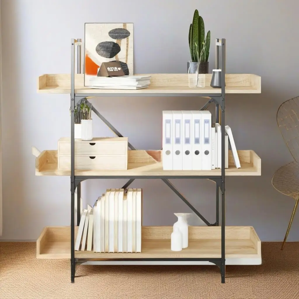 3-Tier Sonoma Oak Bookcase - Engineered Wood Shelves | 100x33x108.5 cm Storage Solution