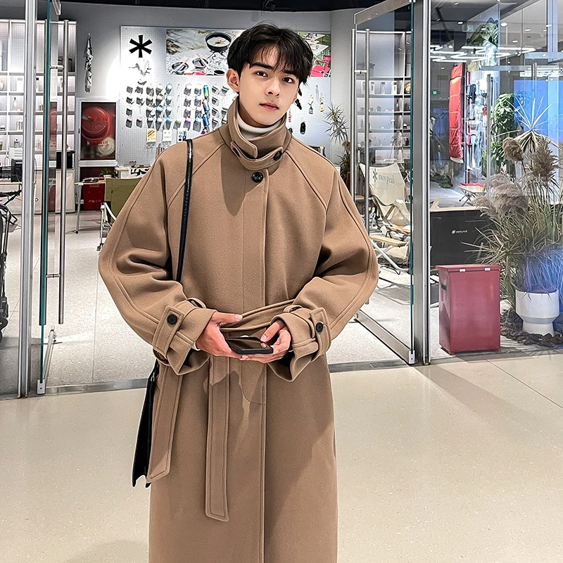 

Мужское шерстяное пальто Ele Briti Sle: осеннее, высококачественное, свободного кроя, средней длины, модная верхняя одежда, молодежный стиль, однотонное