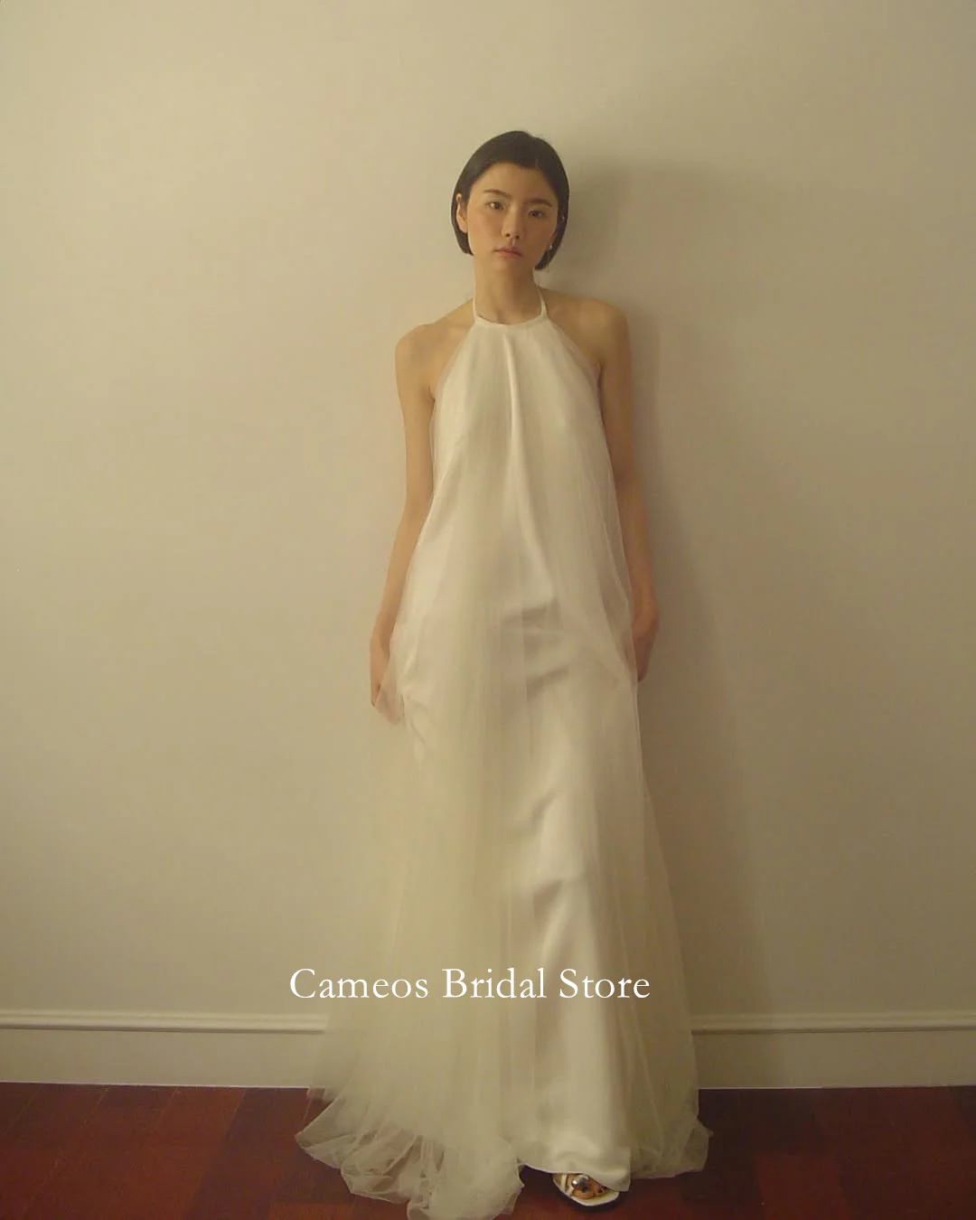 

SONDR Customized Simple Wedding Dresses Sleeveless Ivory High Neck Korea Tulle A-Line Brides Gowns Women Bridal Dresses