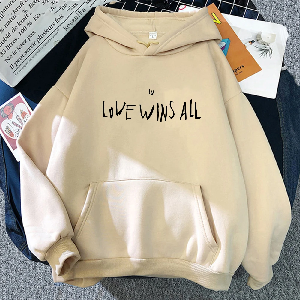 2024 New IU Love Wins All Letter Print Hooded Men Women Four Seasons Hoodies Plus Size Sweatshirt Korean Style Unisex Streetwear