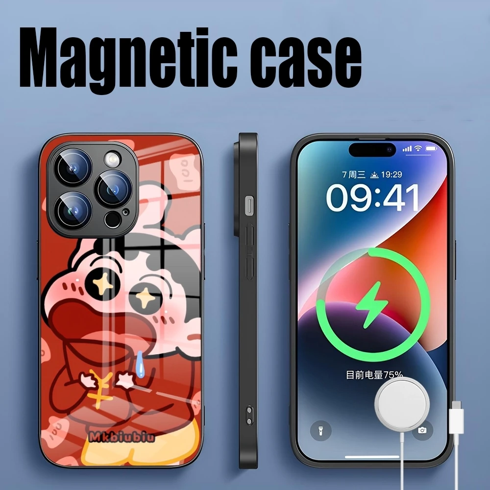 CrayonS S-ShinChanS Magnetic Case For Iphone 15 13 12 14 11 Pro Max Mini X Xr Xs 8 2024 7 Puls 6 Macsafe Glass coque