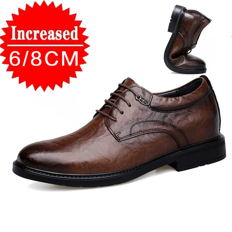 Sapatos masculinos de couro com aumento de altura, sapatos com elevador para homens, aumento interno invisível, sapatos formais de negócios, plus size 35-47