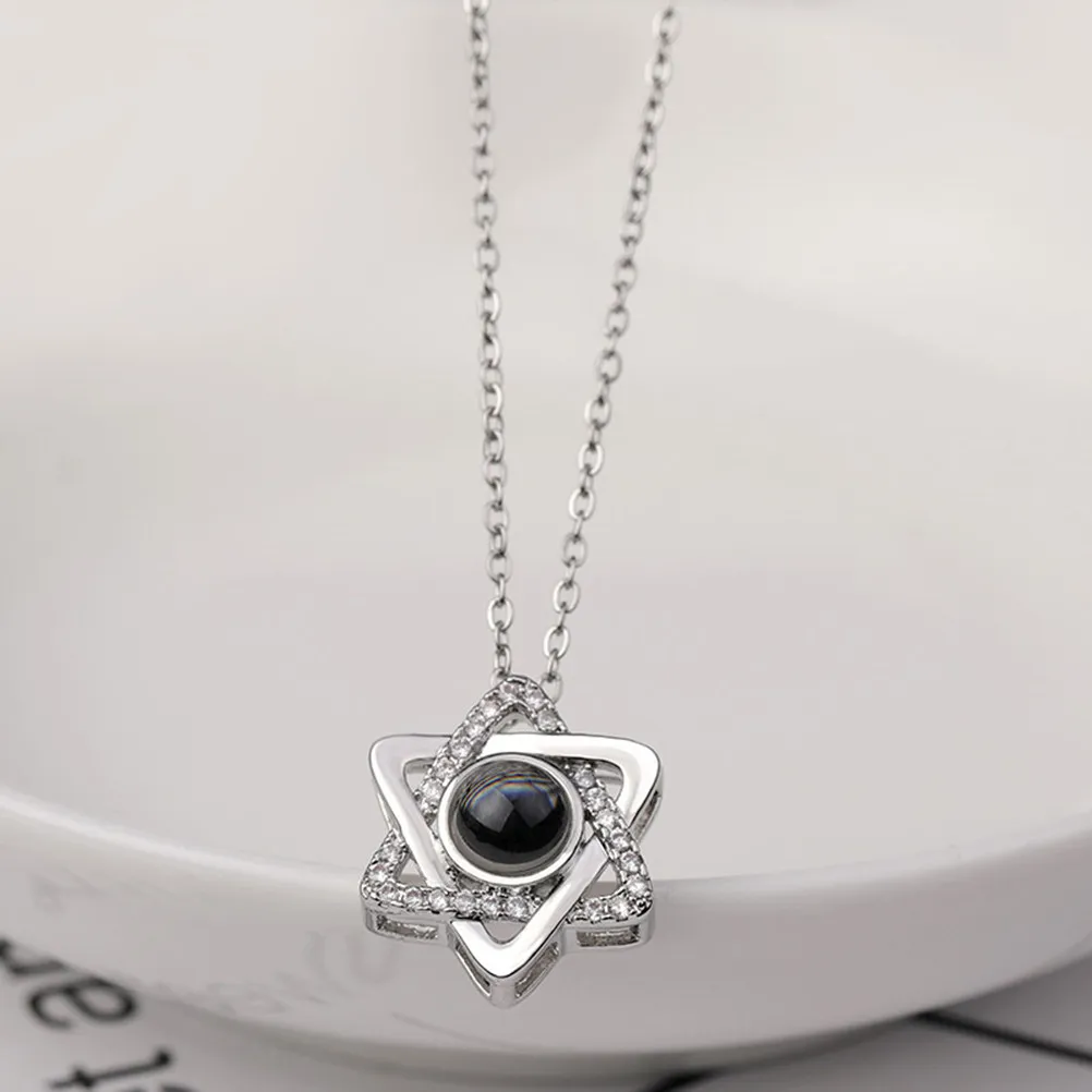 Projection Necklace Creative Funny 100 Languages I Love You Silver Copper Rhinestone Party Gift for Woman Mother Girlfriend
