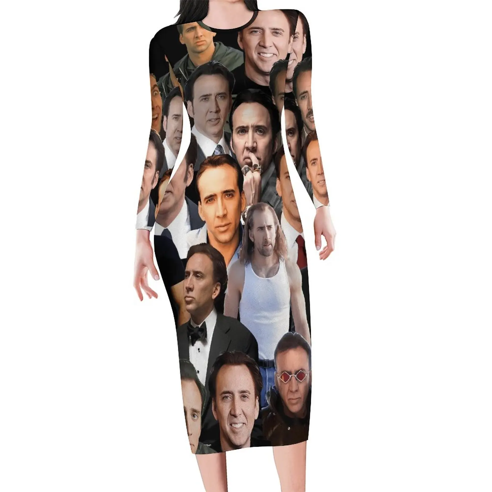 Nicolas Cage Photo Dress Women Famous Actor Street Fashion Bodycon Dress Spring Long Sleeve Night Club Dresses Oversized Vestido